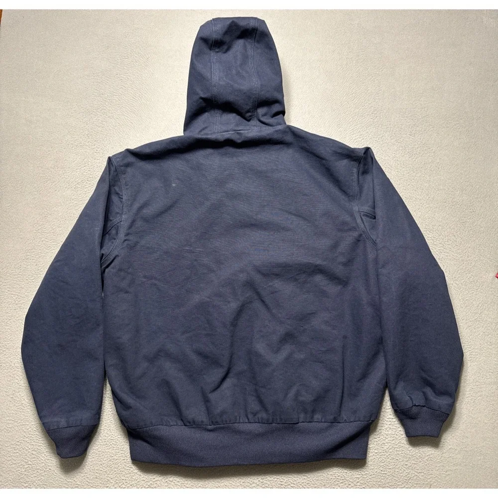 Carhartt Jacket Men XL Blue Loose Firm Duck Canvas Thermal Lined Hooded Workwear